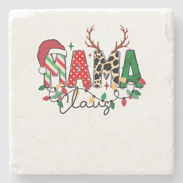Weihnachtsgeschenk für Mama-Claus mit Kindern Steinuntersetzer (Vorderseite)