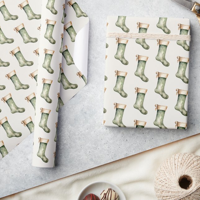 Weihnachtsgeschenk für Strumpf Geschenkpapier (Classic Green Christmas Stocking Gift Holiday Wrapping Paper by Painted Paperie
)