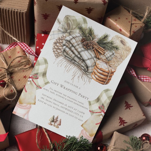 Weihnachtsgeschenk für Wasserfarben Wrapping Party Einladung (Von Creator hochgeladen)