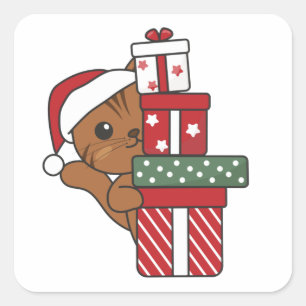 Weihnachtsgeschenk für Wintertiere Katzen Square S Quadratischer Aufkleber