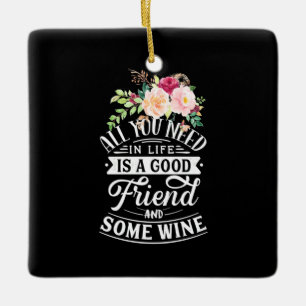 Weihnachtsgeschenk   Guter Freund und etwas Wein Keramikornament
