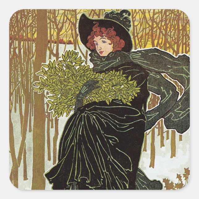 Weihnachtsgeschenk Jugendstil-Scribners Cover 1895 Quadratischer Aufkleber (Vorderseite)