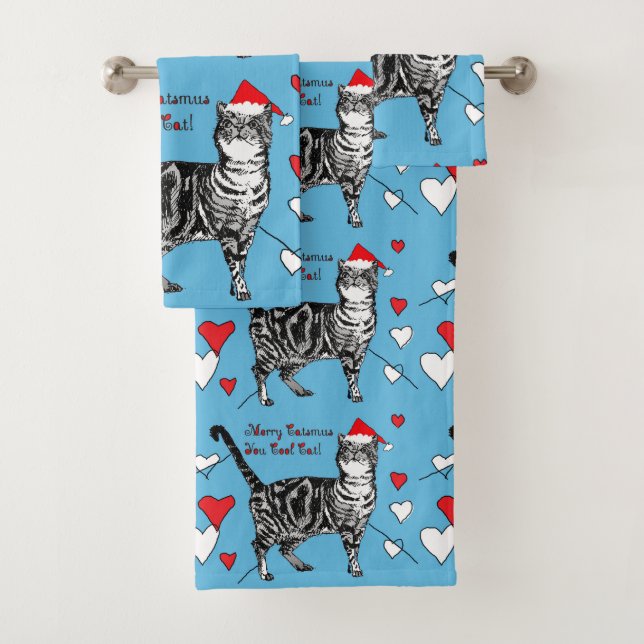 Weihnachtsgeschenk Katzen Coole Katzen Blaues Rote Badhandtuch Set (Insitu)