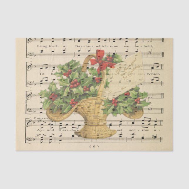 Weihnachtsgeschenk Körbchen-Musikblatt Decoupage Seidenpapier (Vorderseite)