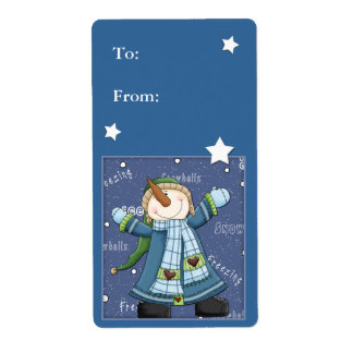 Weihnachtsgeschenk-Label mit Schneemann und Sterne