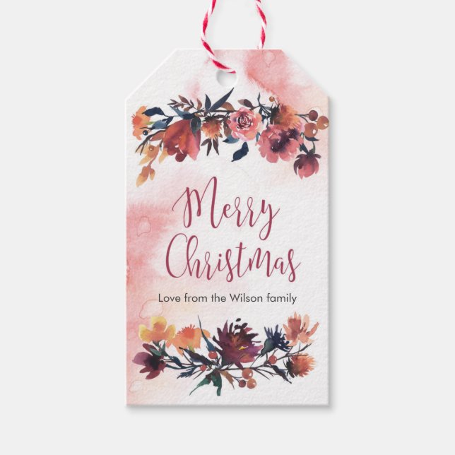 Weihnachtsgeschenk markiert winterliche Winterflor Geschenkanhänger (Vorderseite)