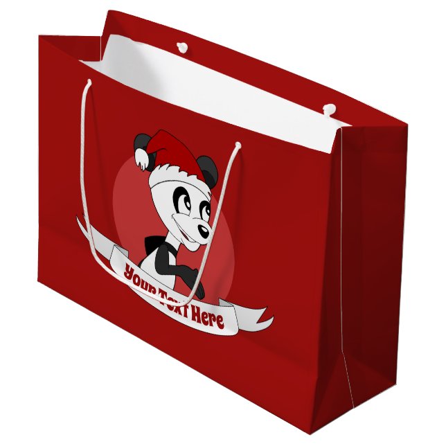 Weihnachtsgeschenk mit niedlichem Panda Cartoon Große Geschenktüte (Vorderseite Schrägansicht)