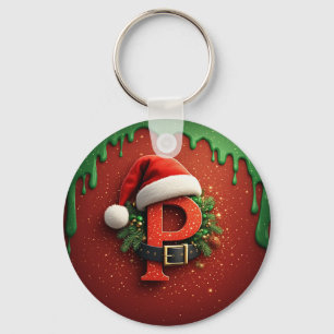 Weihnachtsgeschenk Monogramm P mit Santa Hut Schlüsselanhänger