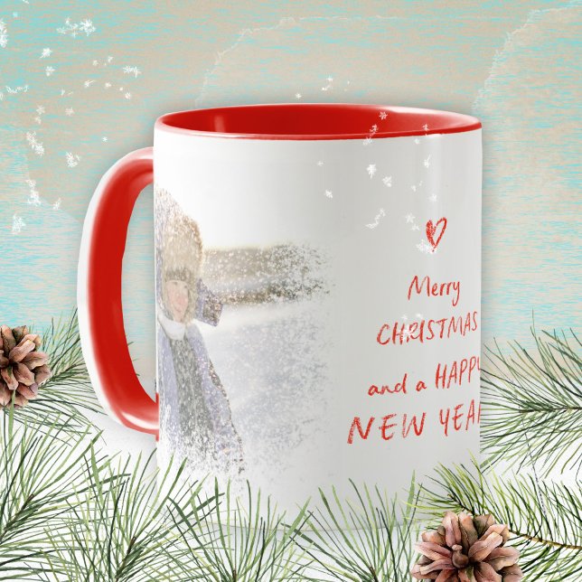 Weihnachtsgeschenk Neues Jahr Foto Schneekunde Tasse (Christmas New Year Photo Snow Heart Keepsake Mug ©Susanne Sachers - Sunny Mind Design 🌞)
