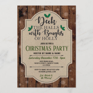 Weihnachtsgeschenk Party Holiday Holly Burlap Schn Einladung