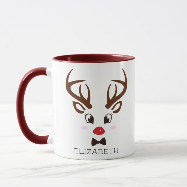 Weihnachtsgeschenk Personalisiert Rentier Face Mar Tasse (Links)