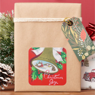 Weihnachtsgeschenk-Retro-Glocken Weihnachtsaufkleb Quadratischer Aufkleber