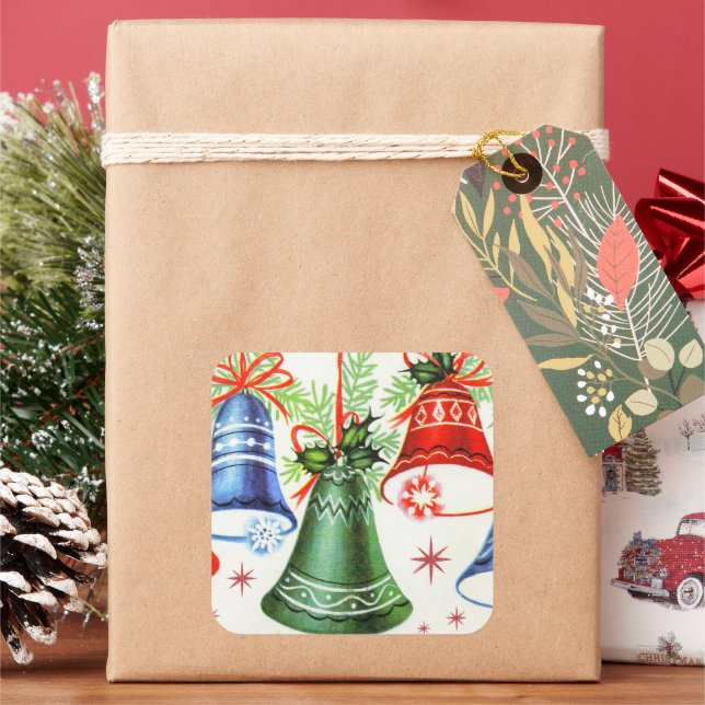 Weihnachtsgeschenk-Retro-Glocken Weihnachtsaufkleb Quadratischer Aufkleber (Feiertag)