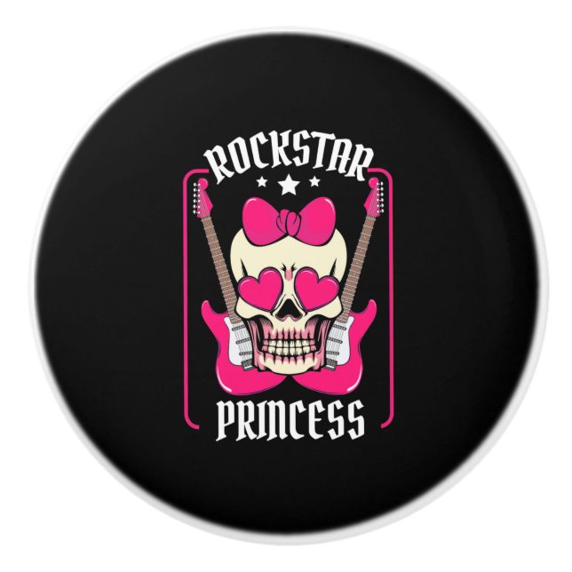 Weihnachtsgeschenk | Rockstar Princess Skull Keramikknauf (Vorderseite)