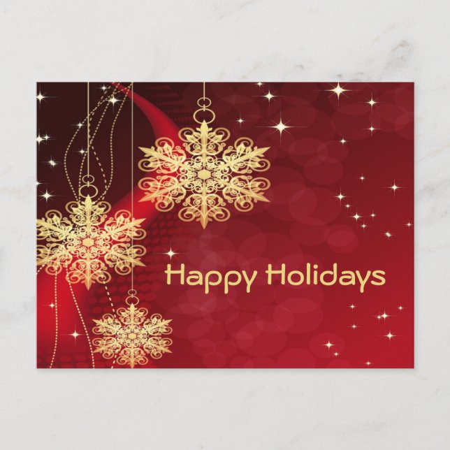 Weihnachtsgeschenk Roter Golden Snowflakes Postkarte (Vorderseite)