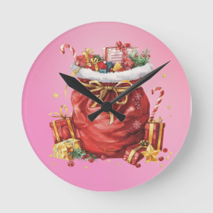 Weihnachtsgeschenk Sack mit Geschenken Runde Wanduhr