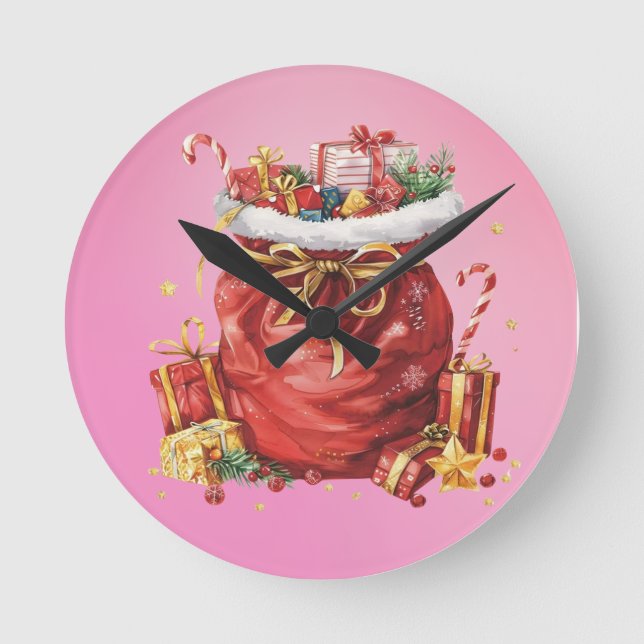 Weihnachtsgeschenk Sack mit Geschenken Runde Wanduhr (Vorderseite)