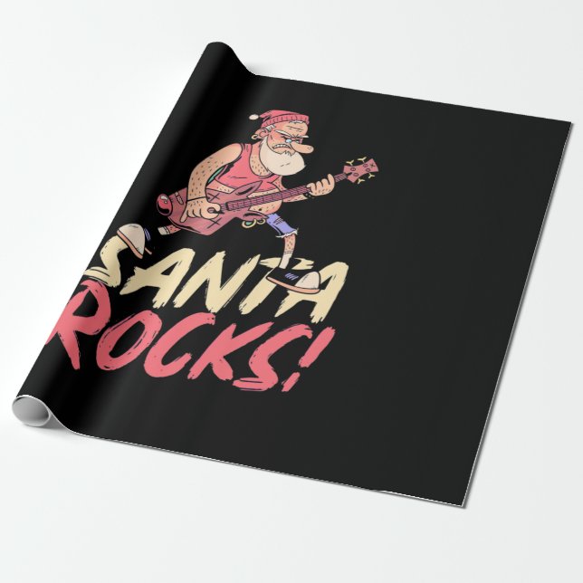 Weihnachtsgeschenk | Santa Rocks Guitar Geschenkpapier (Ungerollt)