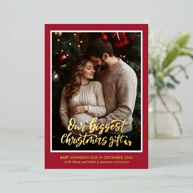 Weihnachtsgeschenk Schwangerschafts-Ankündigung Fo Folien Feiertagskarte (Stehend vorne)