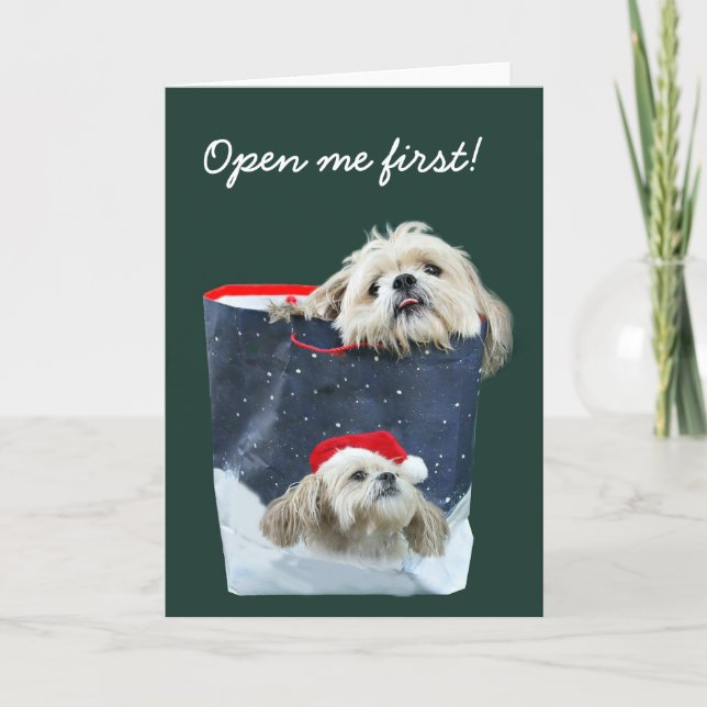 Weihnachtsgeschenk Shih Tzu Feiertagskarte (Vorderseite)