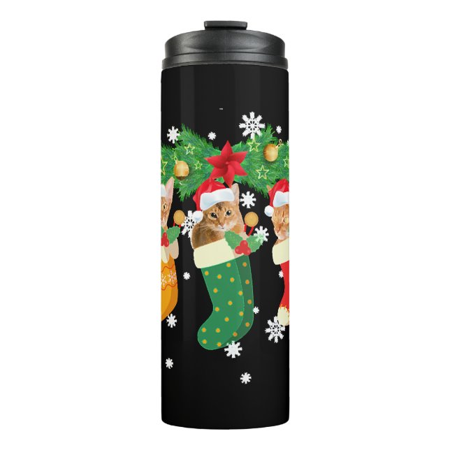 Weihnachtsgeschenk T Shirt Drei Abessinienkatze Thermosbecher (Vorderseite)