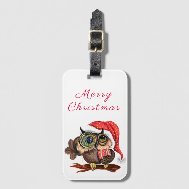 Weihnachtsgeschenk Tag Baby Owl mit Geschenk Gepäckanhänger (Vorderseite Vertikal)