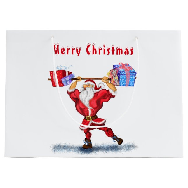Weihnachtsgeschenk Tag Bodybuilder Santa mit Gesch Große Geschenktüte (Vorderseite)