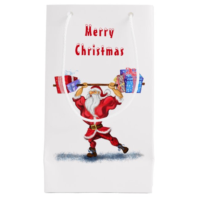 Weihnachtsgeschenk Tag Bodybuilder Santa mit Gesch Kleine Geschenktüte (Vorderseite)