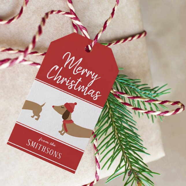 Weihnachtsgeschenk Tag Dackel Personalisierte Dack Geschenkanhänger (Personalized dachshund Christmas gift tag and twine)