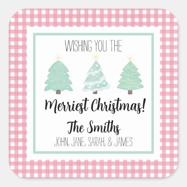 Weihnachtsgeschenk-Tag der Familie - Pastelbaum Quadratischer Aufkleber (Vorderseite)