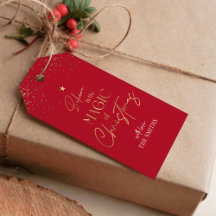 Weihnachtsgeschenk Tag Gold Glitzer Calligrafy Red