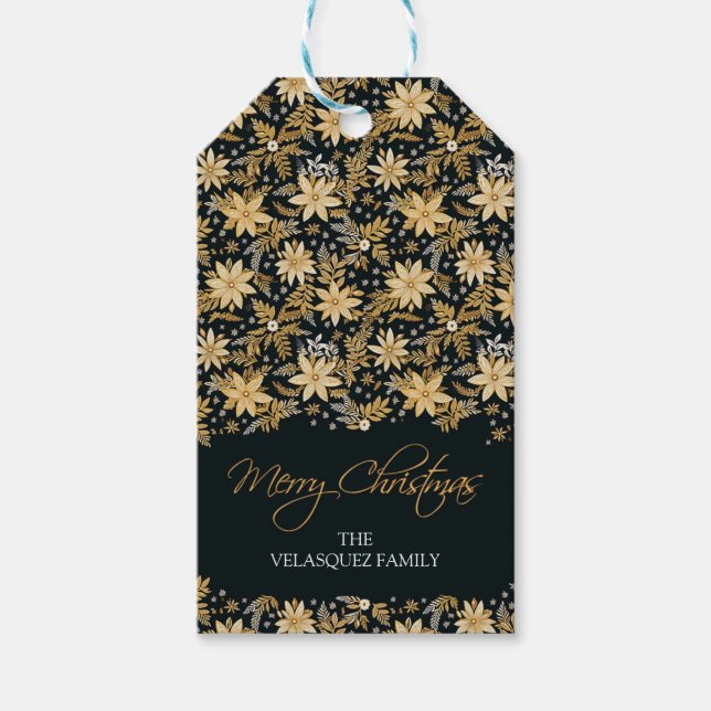 Weihnachtsgeschenk-Tag, Gold-Poinsettia und Tod Geschenkanhänger (Vorderseite)