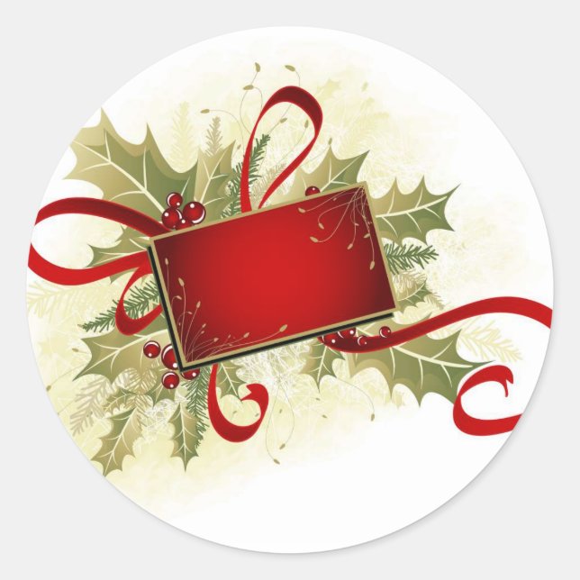 Weihnachtsgeschenk Tag mit Holly Runder Aufkleber (Vorderseite)