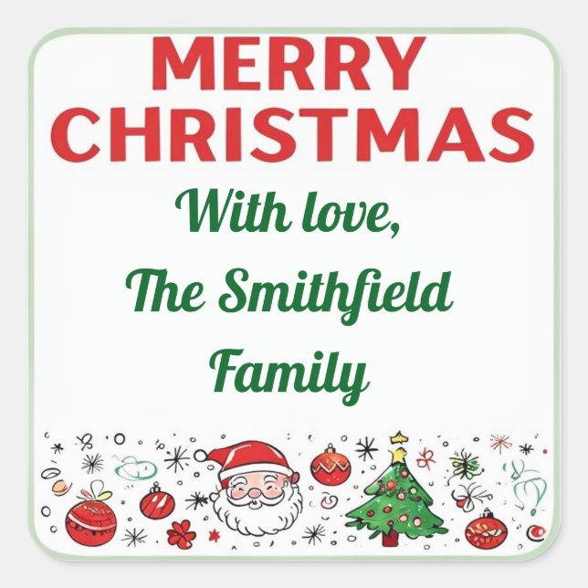 Weihnachtsgeschenk-Tag, Personalisierter Weihnacht Quadratischer Aufkleber (Vorderseite)