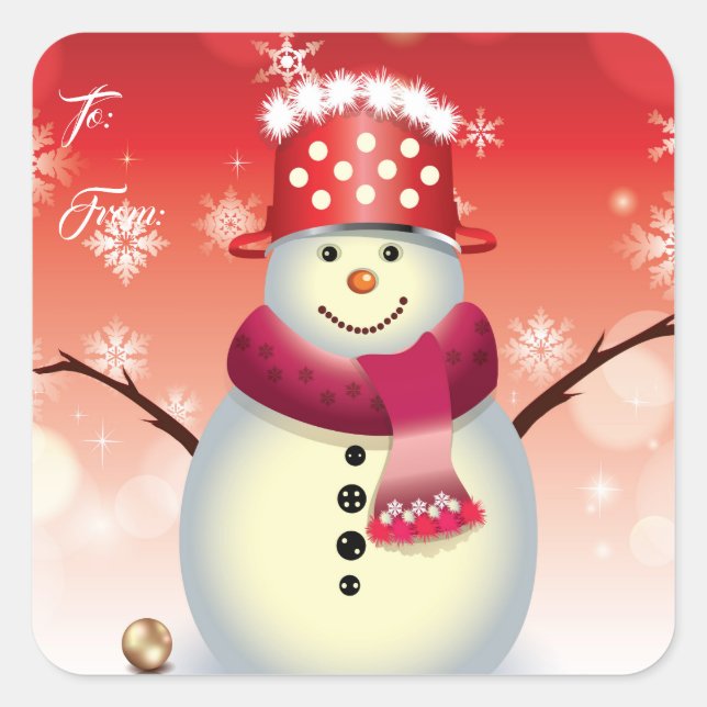 Weihnachtsgeschenk Tag Sticker-Snowman Quadratischer Aufkleber (Vorderseite)