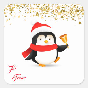 Weihnachtsgeschenk-Tag Stickers-Penguin Quadratischer Aufkleber