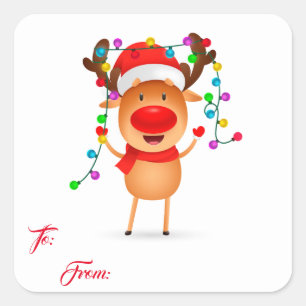 Weihnachtsgeschenk-Tag Stickers-Rudolph Quadratischer Aufkleber