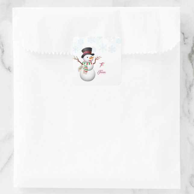 Weihnachtsgeschenk Tag Stickers-Snowman Quadratischer Aufkleber (Tasche)