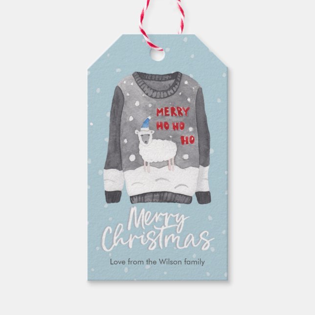 Weihnachtsgeschenk-Tags - hässliche Pullover-Schaf Geschenkanhänger (Vorderseite)