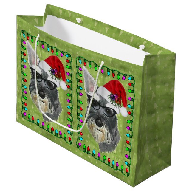 Weihnachtsgeschenk-Tasche groß -- Schnauzer Große Geschenktüte (Vorderseite Schrägansicht)