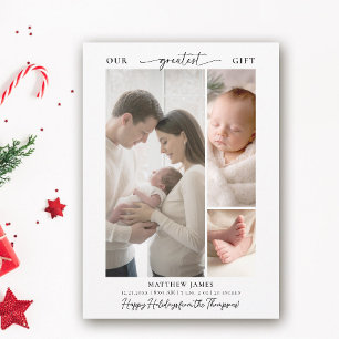 Weihnachtsgeschenk über Simple Modern Baby 3 Foto Feiertagskarte