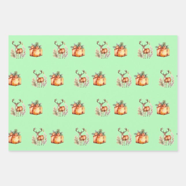 Weihnachtsgeschenk und Hirsch Geschenkpapier Set (Vorderseite)