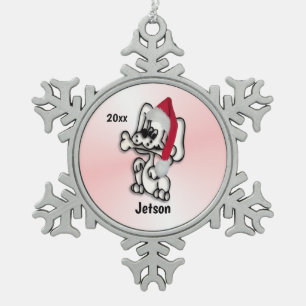 Weihnachtsgeschenk Welpenhund Personalisiert Schneeflocken Zinn-Ornament