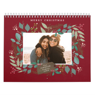 Weihnachtsgeschenk Winter Foliage Rotes grünes Fot Kalender