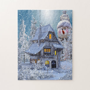 Weihnachtsgeschenk Winter Weißer Schneemann Blau R Puzzle