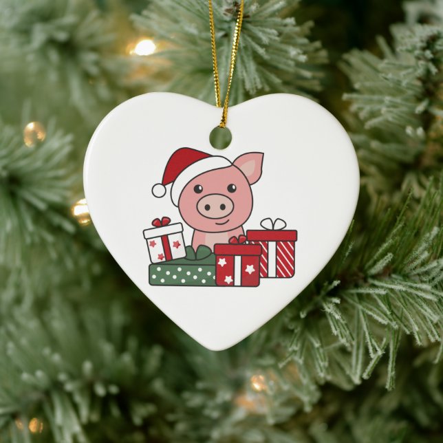 Weihnachtsgeschenk Wintertiere Schweine Keramik Or Keramik Ornament (Baum)