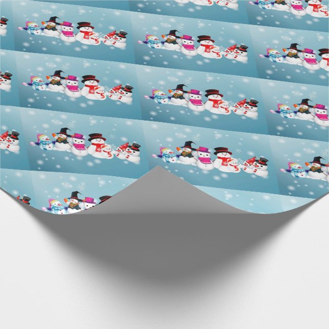 Weihnachtsgeschenk Wrap/Blue Snowman Familie Geschenkpapier (Ecke)