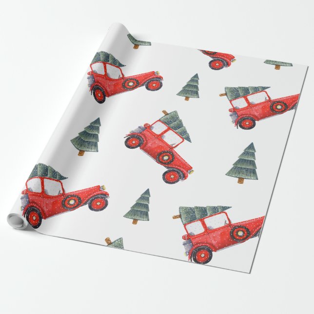 Weihnachtsgeschenk Wrap Rotes Auto und Weihnachtsb Geschenkpapier (Ungerollt)