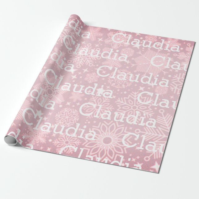 Weihnachtsgeschenk Wrap Schneeflocken Name Rosa Fe Geschenkpapier (Ungerollt)