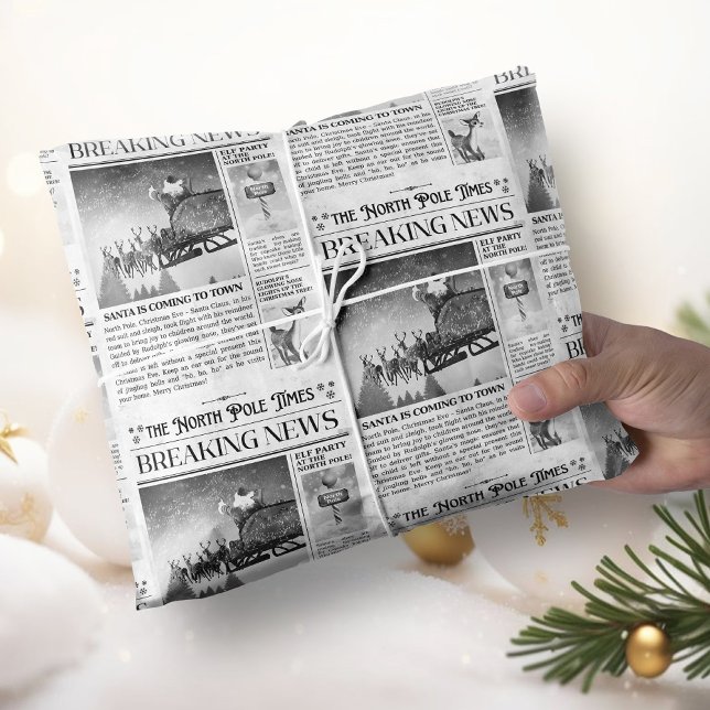 Weihnachtsgeschenk Wrap Zeitung Wrap Modern Geschenkpapier (Christmas Newspaper Wrapping Paper Black and White)